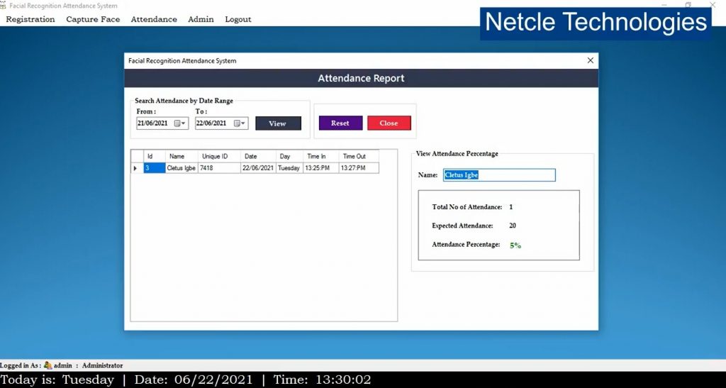 Facial Recognition Attendance System in C# and SQL Server