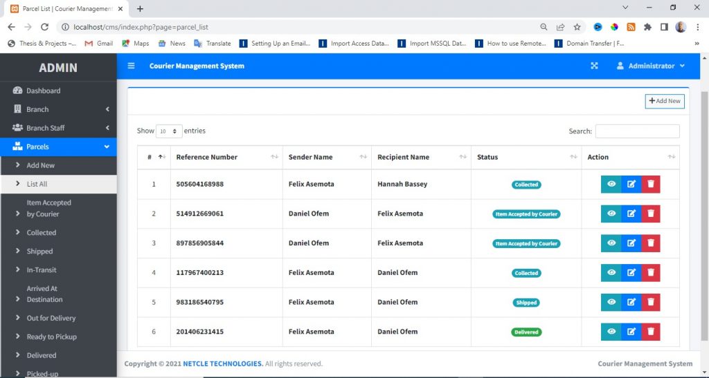 Courier Management System in PHP MySQL